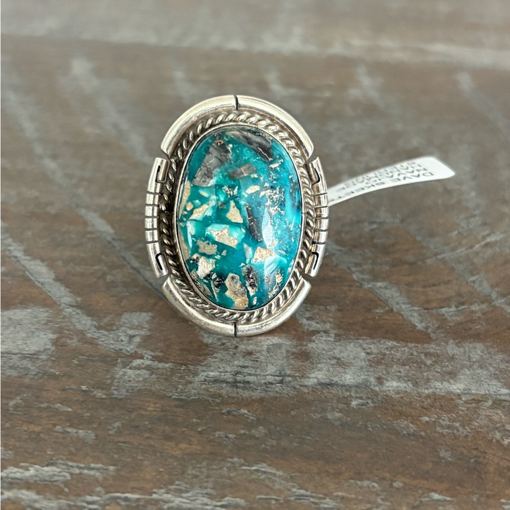Oval Navajo Sonoran Rose Turquoise Ring, Dave Skeets, Size 6, Sterling